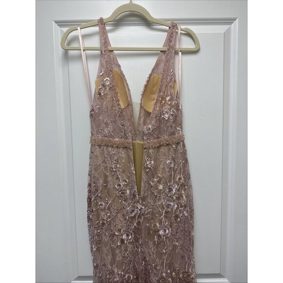 Mac Duggal Size 2 Pink Floral Embellished Sleeveless Plunge Neck Gown Dress New - Picture 8 of 10